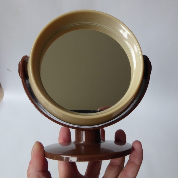 West German retro vanity mirror, makeup, dressing table. Brown 2 sided, vintage - Image 10