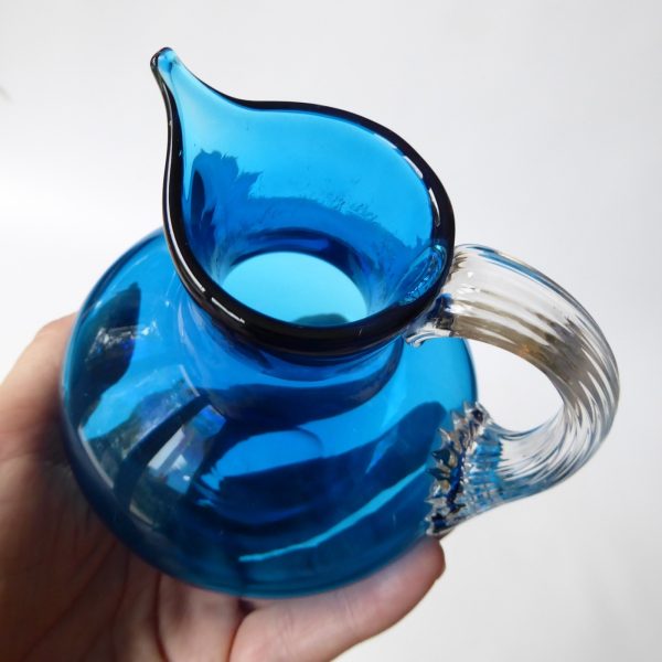 Whitefriars 9649 vintage art glass jug, kingfisher or blue, 1970s vintage 4" - Image 11