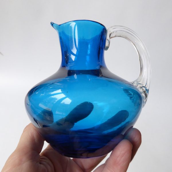 Whitefriars 9649 vintage art glass jug, kingfisher or blue, 1970s vintage 4" - Image 3