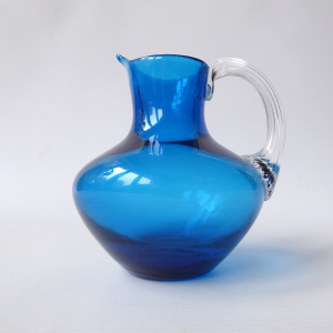 Whitefriars 9649 vintage art glass jug, kingfisher or blue, 1970s vintage 4"