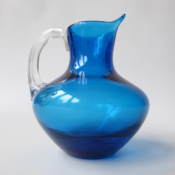 Whitefriars 9649 vintage art glass jug, kingfisher or blue, 1970s vintage 4" - Image 5