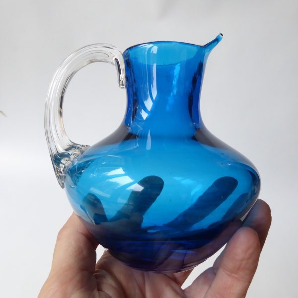 Whitefriars 9649 vintage art glass jug, kingfisher or blue, 1970s vintage 4" - Image 6