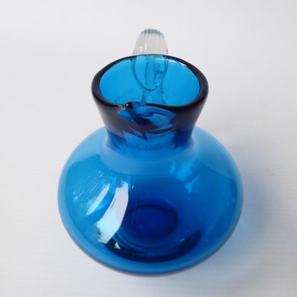 Whitefriars 9649 vintage art glass jug, kingfisher or blue, 1970s vintage 4" - Image 7