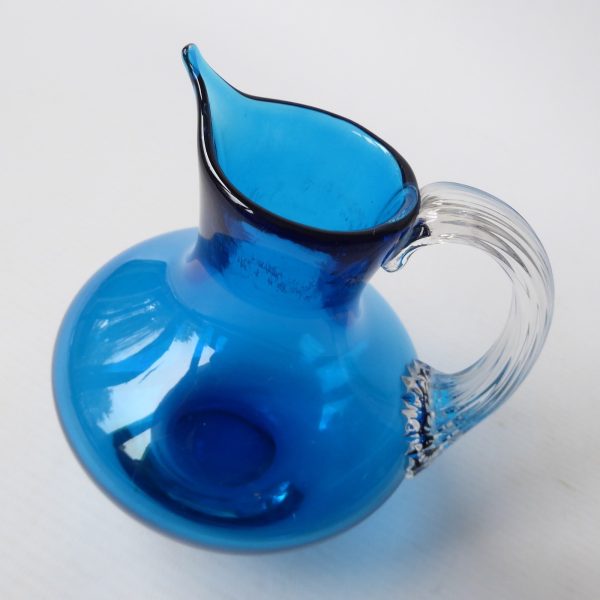 Whitefriars 9649 vintage art glass jug, kingfisher or blue, 1970s vintage 4" - Image 8