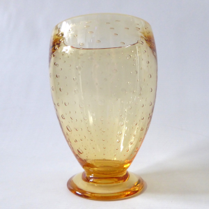 Whitefriars Golden Amber art glass vase 9356. Controlled bubble footed, vintage