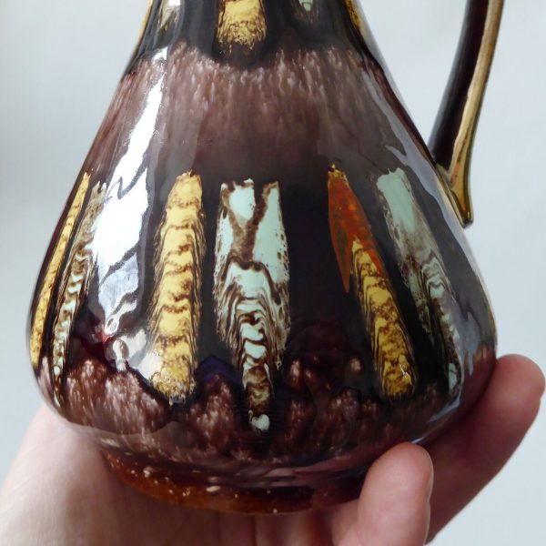 1950s Vintage West German Jasba 218/18 ceramic pottery jug vase, brown stripes - Image 11