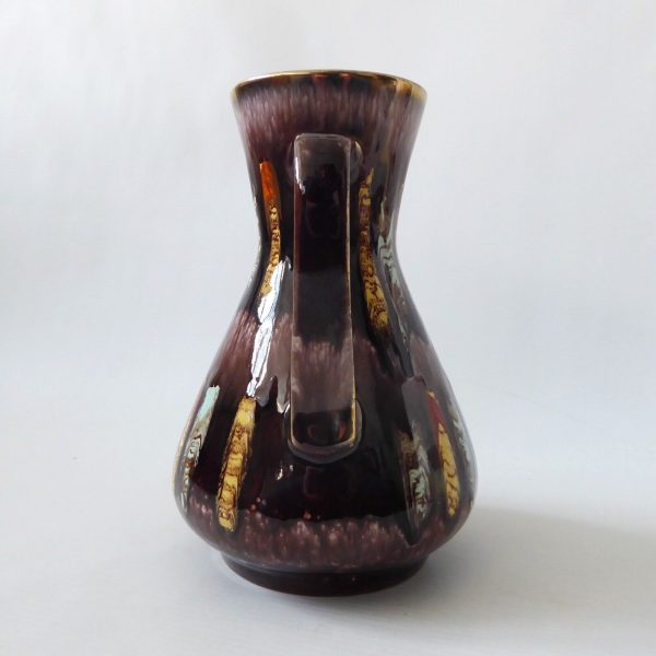 1950s Vintage West German Jasba 218/18 ceramic pottery jug vase, brown stripes - Image 3