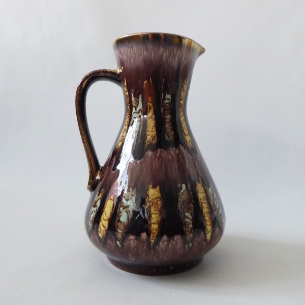 1950s Vintage West German Jasba 218/18 ceramic pottery jug vase, brown stripes - Image 4