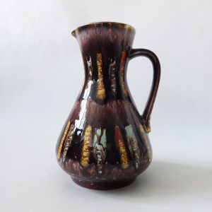 1950s Vintage West German Jasba 218/18 ceramic pottery jug vase, brown stripes
