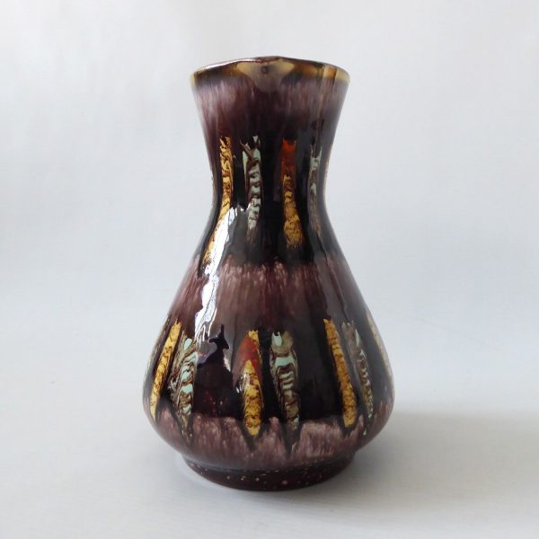 1950s Vintage West German Jasba 218/18 ceramic pottery jug vase, brown stripes - Image 5