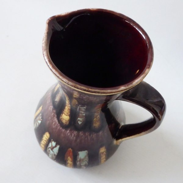 1950s Vintage West German Jasba 218/18 ceramic pottery jug vase, brown stripes - Image 7