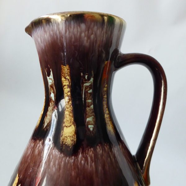 1950s Vintage West German Jasba 218/18 ceramic pottery jug vase, brown stripes - Image 10