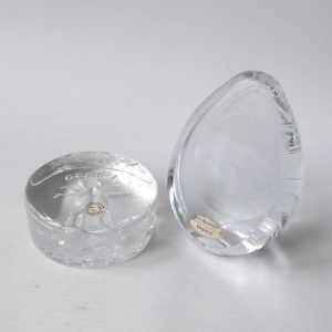 1977 Wedgwood & Dartington vintage art glass paperweights, Christmas & Gemini