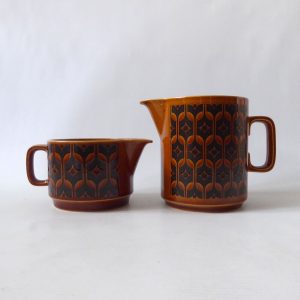 2 Hornsea Heirloom brown vintage jugs, short & large. 70s John Clappison pottery