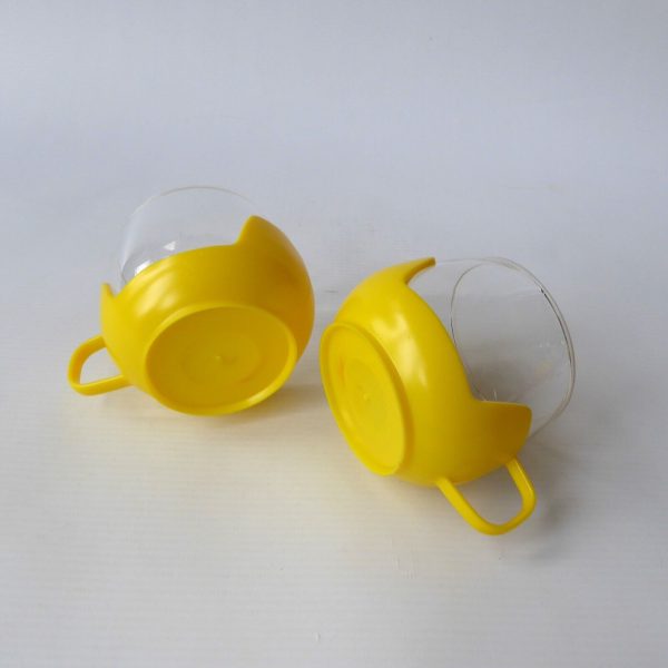 2x Melitta 1970s vintage glass coffee tea cups in holders, yellow retro. Pyrex - Image 11