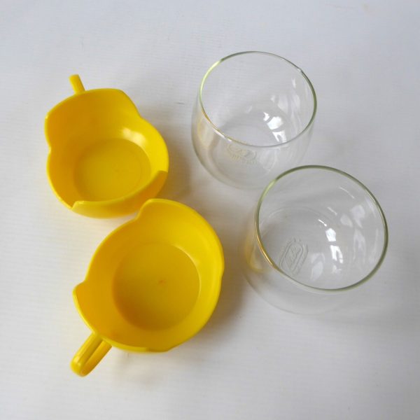 2x Melitta 1970s vintage glass coffee tea cups in holders, yellow retro. Pyrex - Image 12