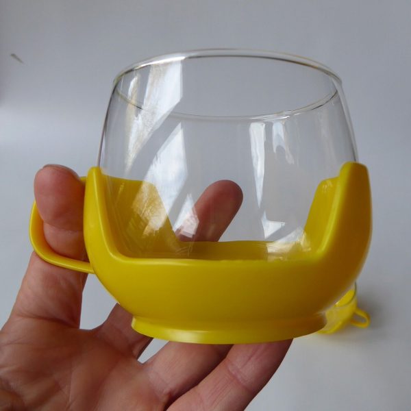 2x Melitta 1970s vintage glass coffee tea cups in holders, yellow retro. Pyrex - Image 7