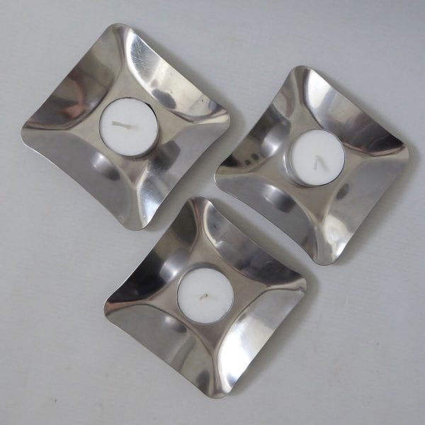 3 Danish Modernist Nord Steel 1960s stainless steel pin dish, jewellery, candle - Image 3
