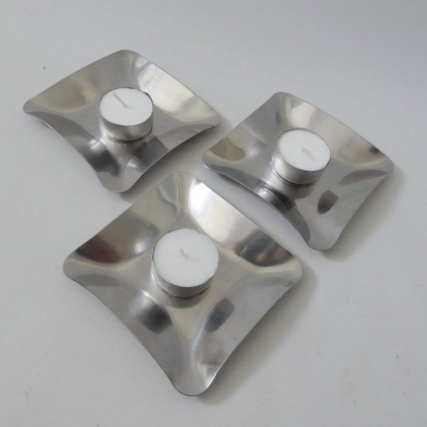 3 Danish Modernist Nord Steel 1960s stainless steel pin dish, jewellery, candle