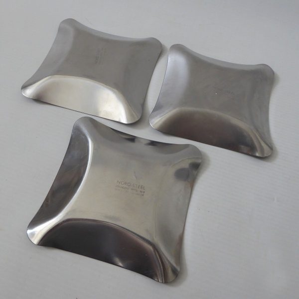 3 Danish Modernist Nord Steel 1960s stainless steel pin dish, jewellery, candle - Image 9