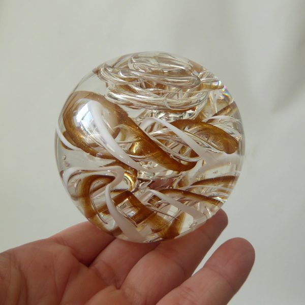 Art glass paperweight toffee & white clear swirl bubbles, poss. Langham Glass - Image 11