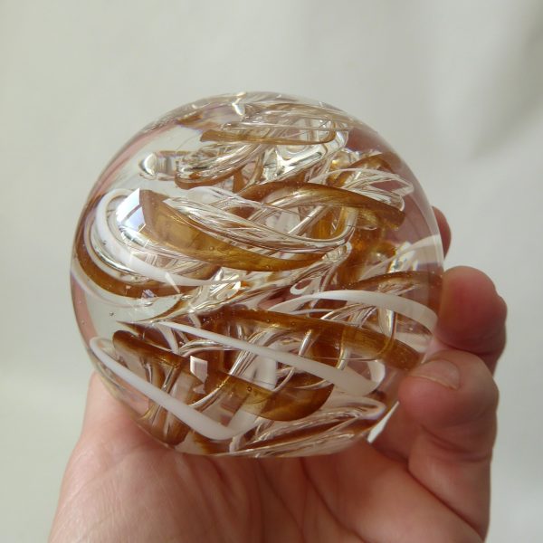 Art glass paperweight toffee & white clear swirl bubbles, poss. Langham Glass - Image 3