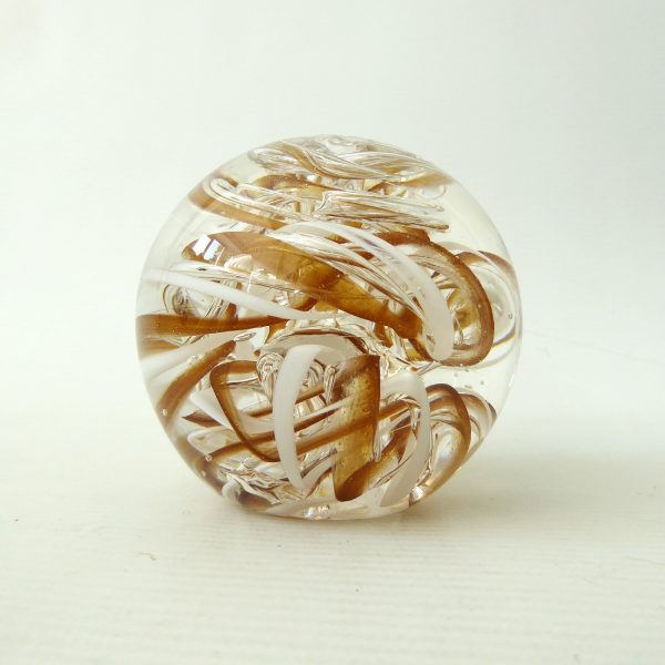 Art glass paperweight toffee & white clear swirl bubbles, poss. Langham Glass - Image 4