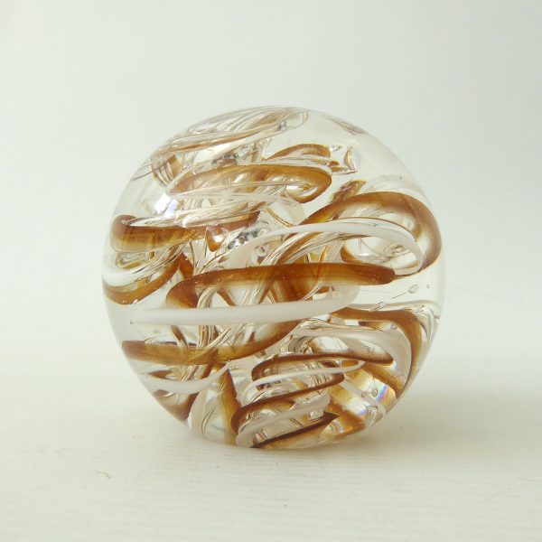 Art glass paperweight toffee & white clear swirl bubbles, poss. Langham Glass - Image 5
