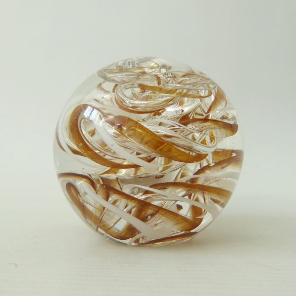 Art glass paperweight toffee & white clear swirl bubbles, poss. Langham Glass - Image 6