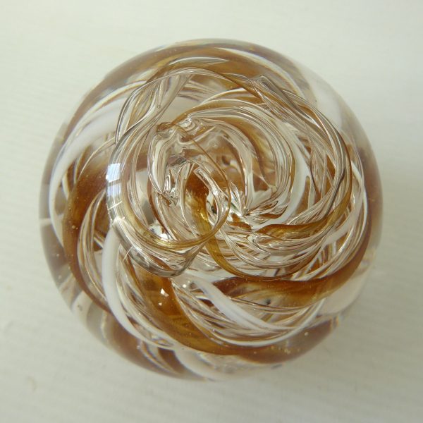 Art glass paperweight toffee & white clear swirl bubbles, poss. Langham Glass - Image 7