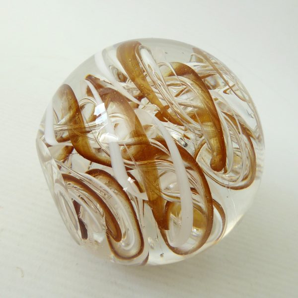 Art glass paperweight toffee & white clear swirl bubbles, poss. Langham Glass - Image 8