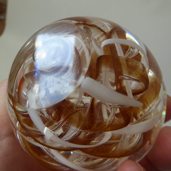 Art glass paperweight toffee & white clear swirl bubbles, poss. Langham Glass - Image 9