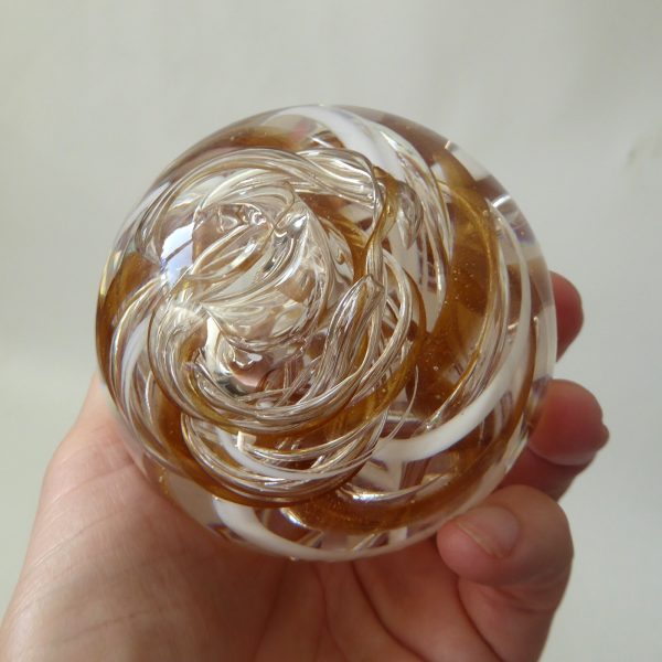 Art glass paperweight toffee & white clear swirl bubbles, poss. Langham Glass - Image 10