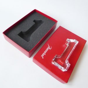 Baccarat number one 1 block paperweight, French crystal art glass boxed figure
