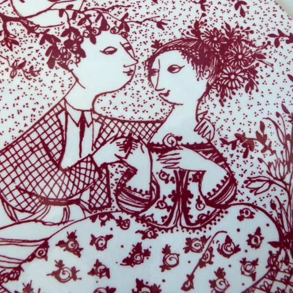 Bjorn Wiinblad May Harmoni red wall plaque, vintage Nymolle Denmark 6" Ceramic - Image 4