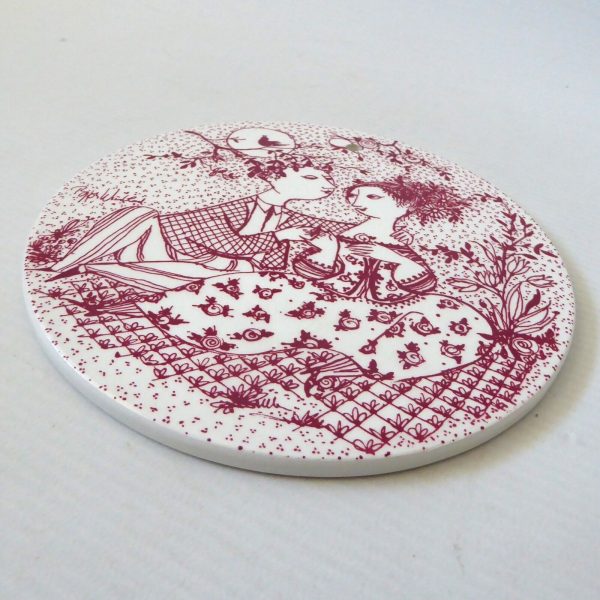 Bjorn Wiinblad May Harmoni red wall plaque, vintage Nymolle Denmark 6" Ceramic - Image 7