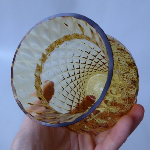 Borske Sklo Czech art glass 6" vase, diamond optic lens, amber gold 1970s retro - Image 11