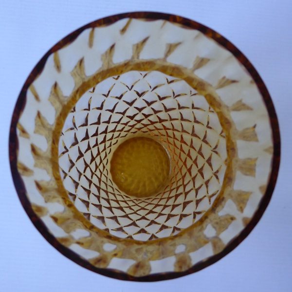 Borske Sklo Czech art glass 6" vase, diamond optic lens, amber gold 1970s retro - Image 12