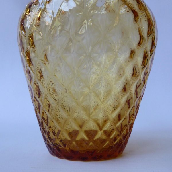 Borske Sklo Czech art glass 6" vase, diamond optic lens, amber gold 1970s retro - Image 6