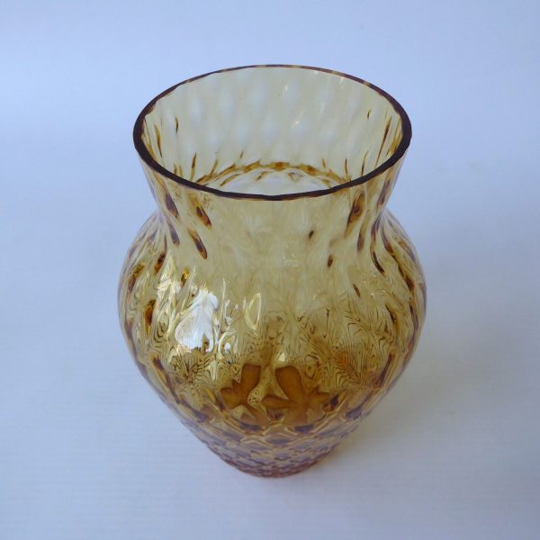 Borske Sklo Czech art glass 6" vase, diamond optic lens, amber gold 1970s retro - Image 8