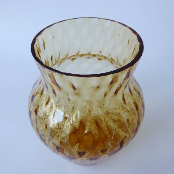 Borske Sklo Czech art glass 6" vase, diamond optic lens, amber gold 1970s retro - Image 9