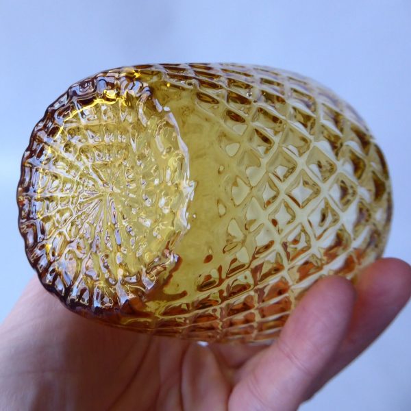 Borske Sklo Czech art glass 6" vase, diamond optic lens, amber gold 1970s retro - Image 10