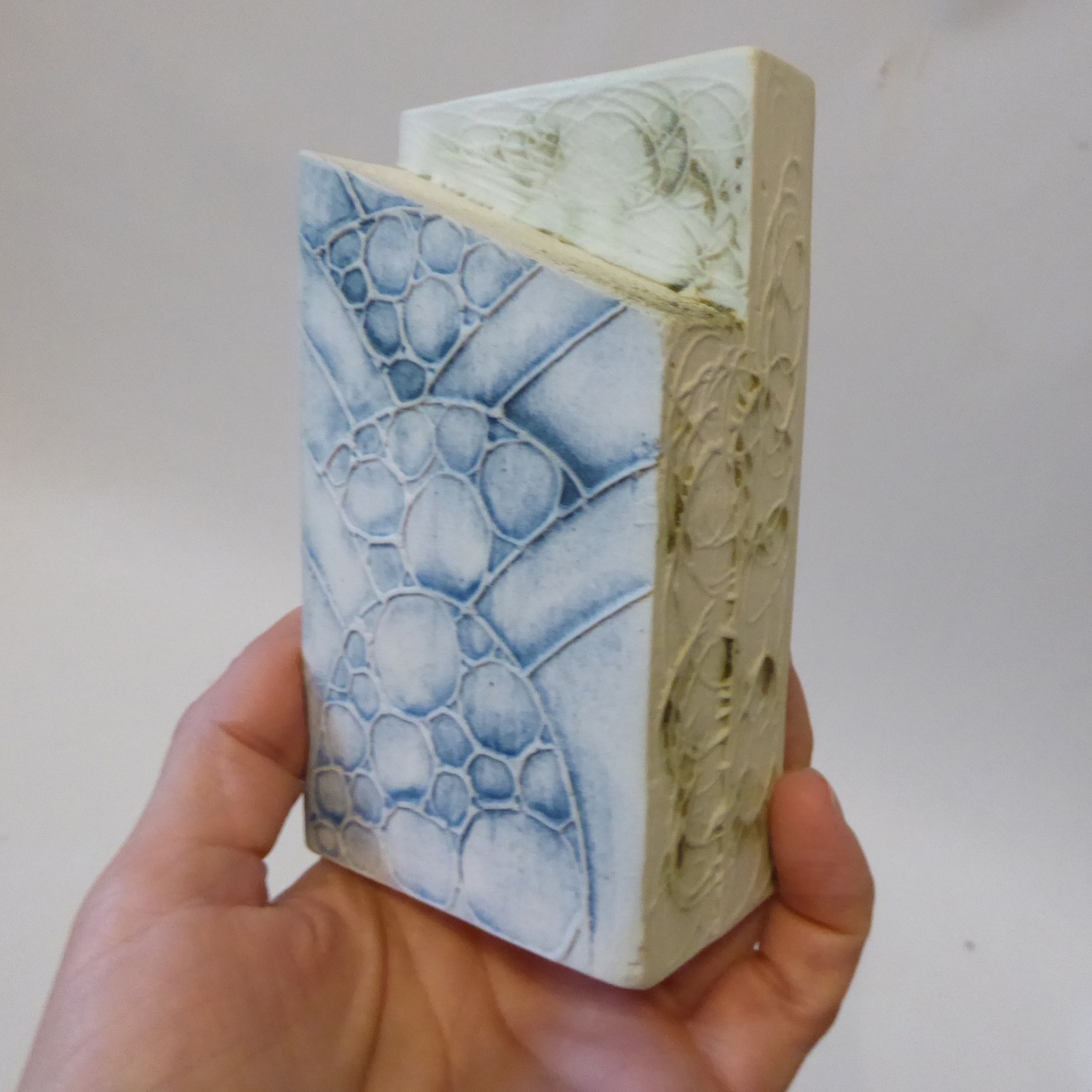 Carn Pottery ceramic angled block vase, John Beusmans. 1970s vintage retro, blue - Image 2