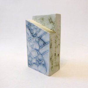 Carn Pottery ceramic angled block vase, John Beusmans. 1970s vintage retro, blue