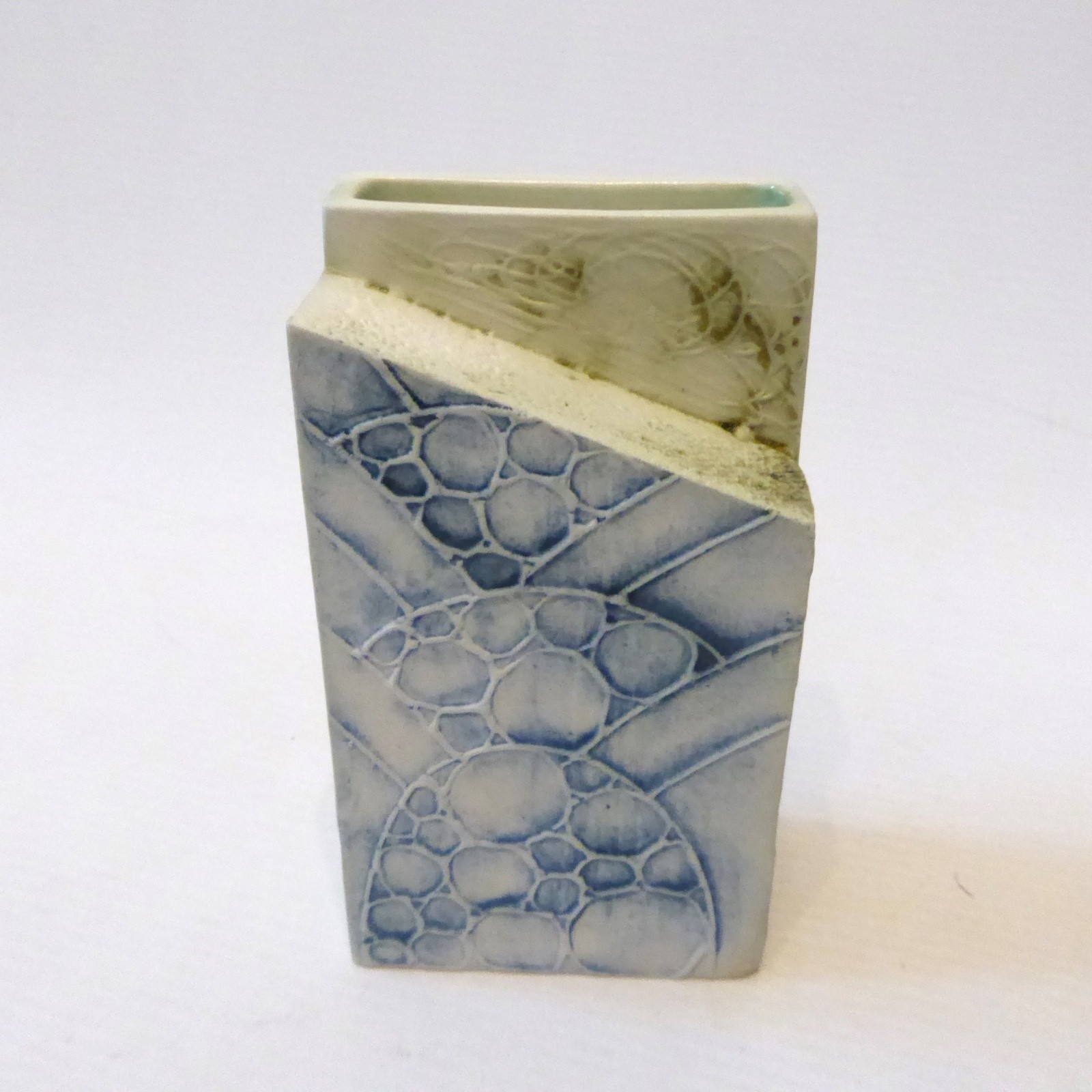 Carn Pottery ceramic angled block vase, John Beusmans. 1970s vintage retro, blue - Image 6