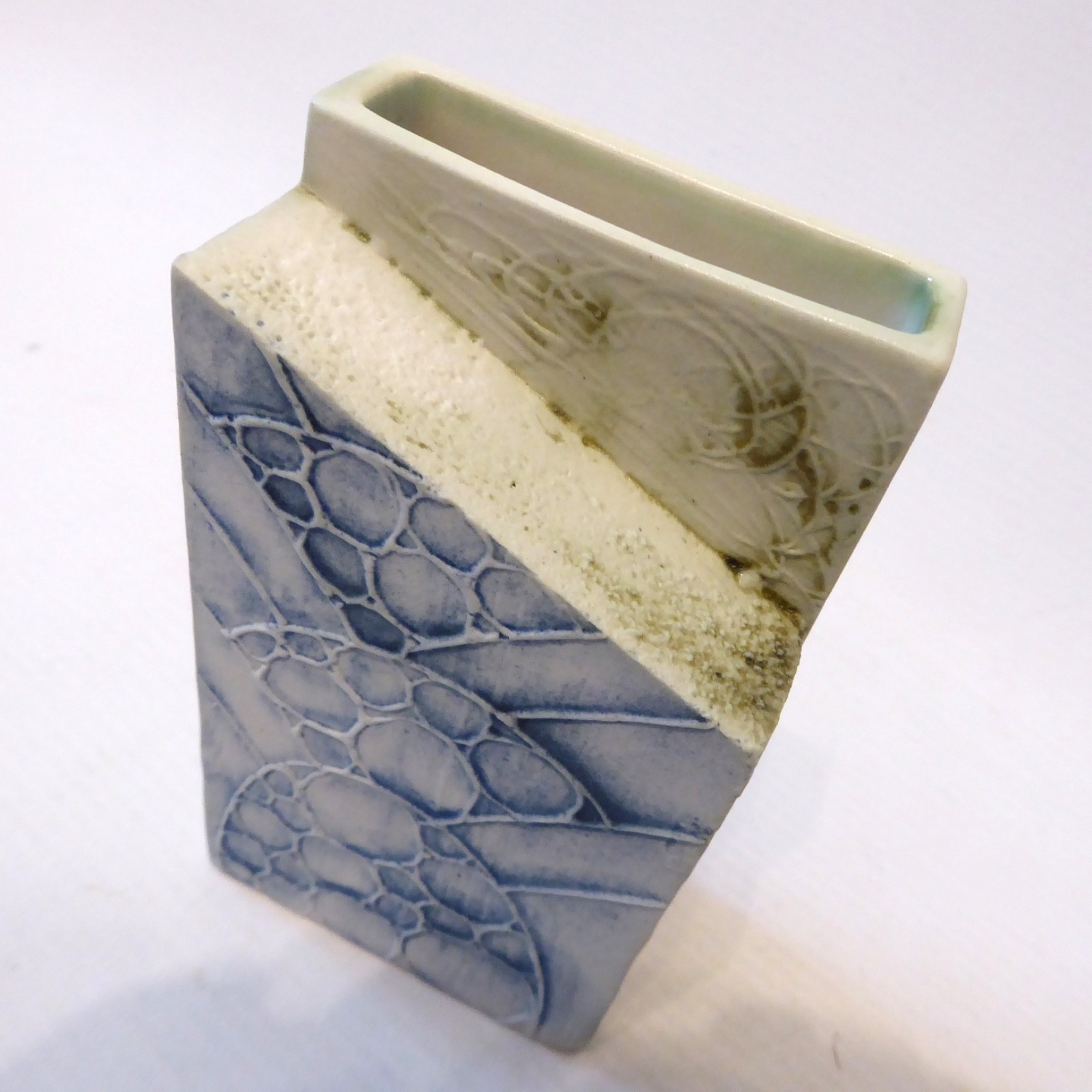 Carn Pottery ceramic angled block vase, John Beusmans. 1970s vintage retro, blue - Image 8