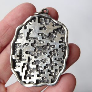 Corocraft silver tone pendant, brutalist modernist 1960s 1970s retro. Coro USA
