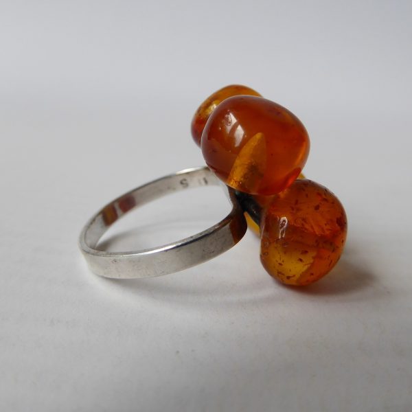 Danish 830 silver ring + 4 amber balls, Einer Fehrn EF, vintage 1960s MCM size K - Image 4