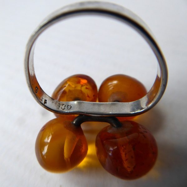 Danish 830 silver ring + 4 amber balls, Einer Fehrn EF, vintage 1960s MCM size K - Image 6