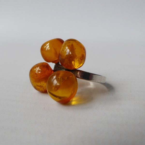 Danish 830 silver ring + 4 amber balls, Einer Fehrn EF, vintage 1960s MCM size K